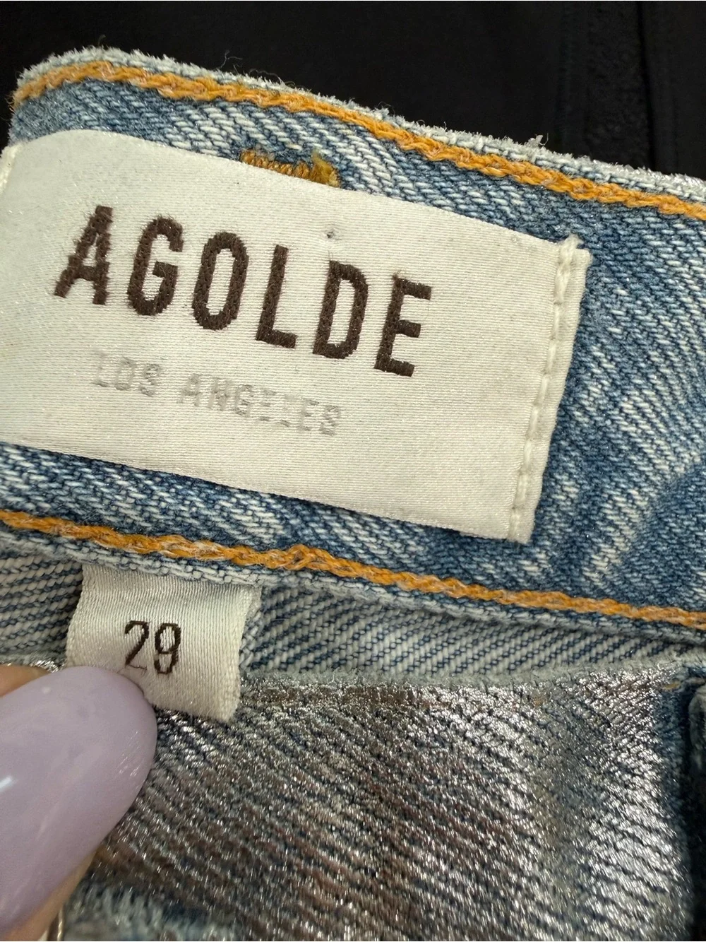 AGOLDE Women’s Silver Jeans 90s Mid Rise Loose Fit Tinfoil Denim Size 29 - Picture 11 of 11
